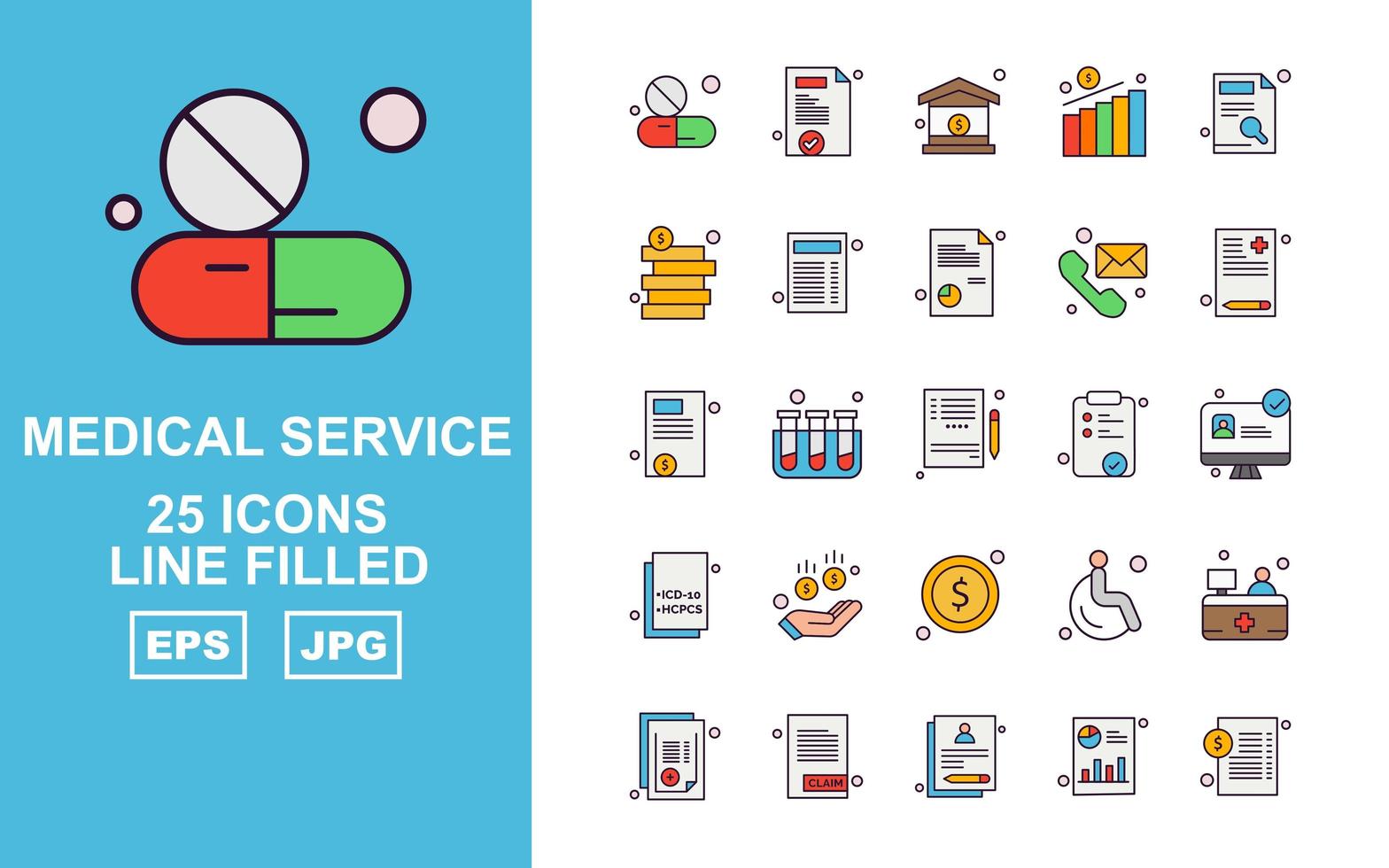 25 Premium Medical Service Line Filled Icon Pack vector