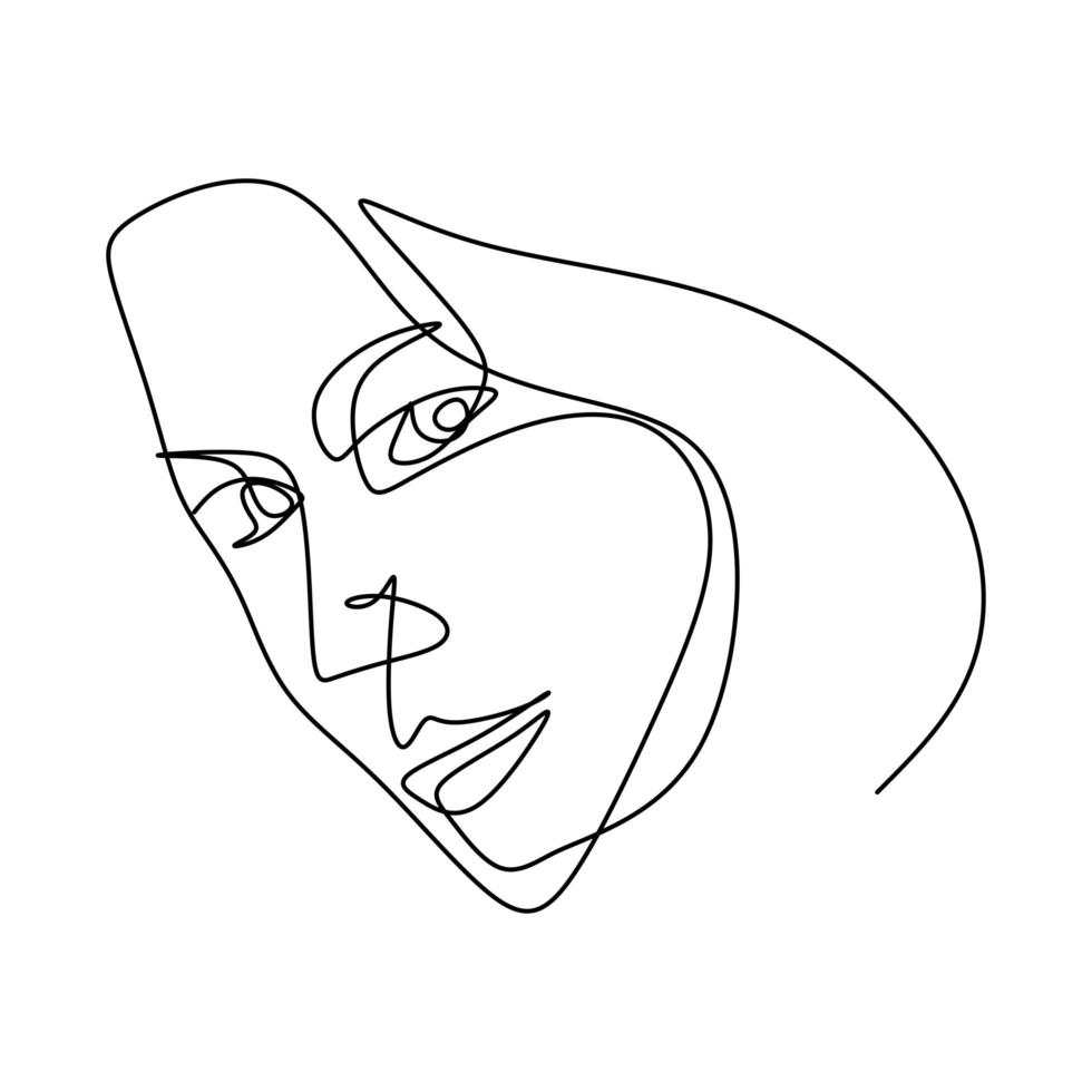 Woman face continuous line drawing. Beauty fashion female young figure. vector