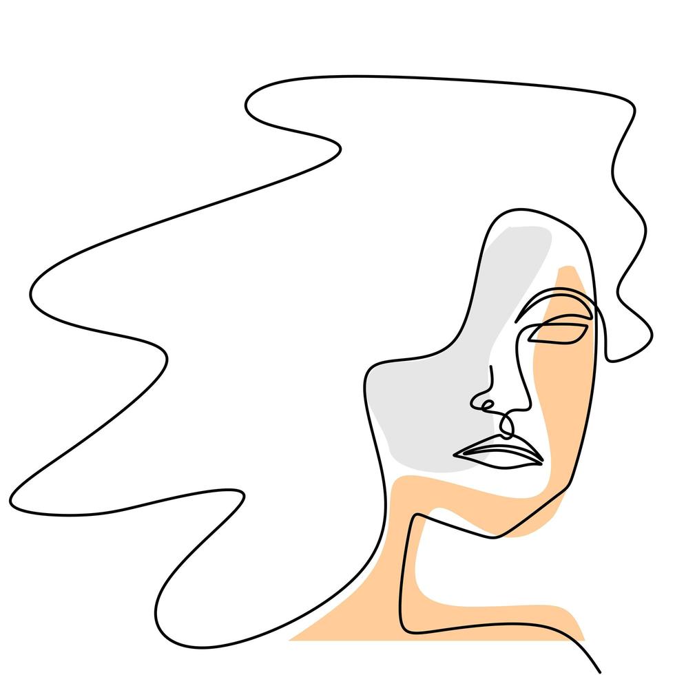 Woman face one line drawing. Abstract beautiful lady minimalistic design continuous style. vector