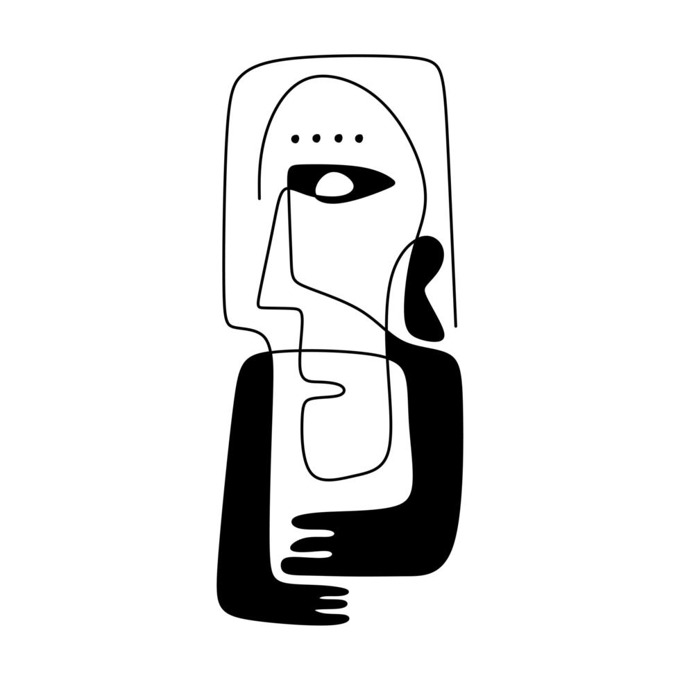 One line drawing ethnic human. Modern continuous line art tribal portrait. Abstract man with sad face. vector