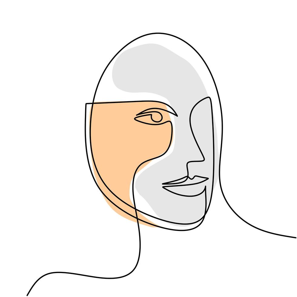 Woman face one line drawing. Abstract beautiful lady minimalistic design continuous style. vector