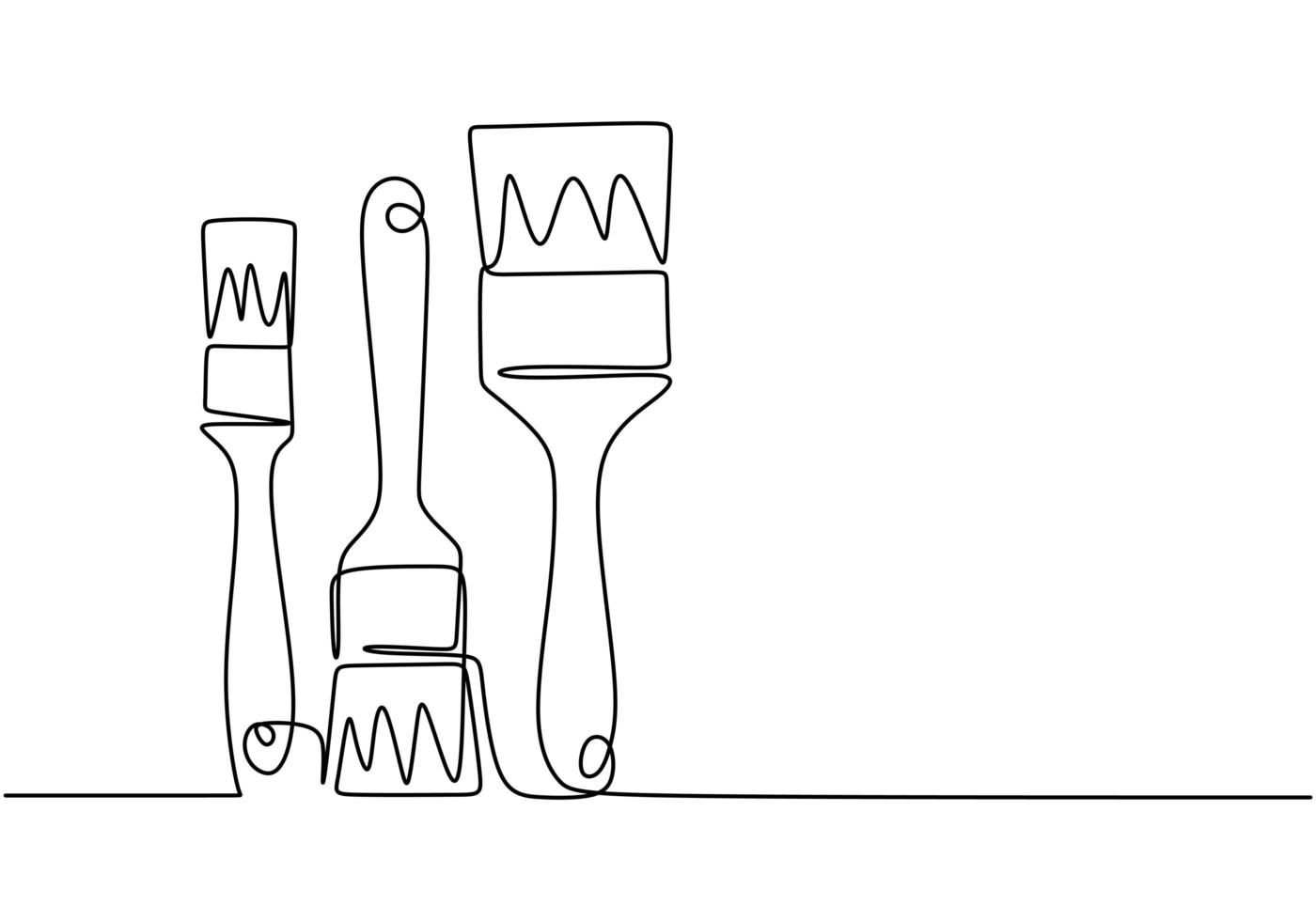 Art equipment of paint brush one continuous line drawing. vector