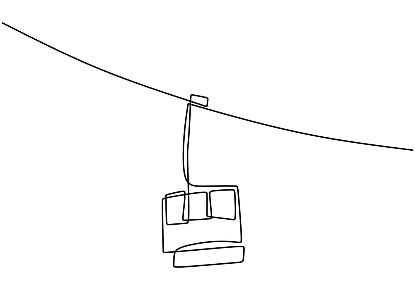 One continuous line drawing of cable car. Transportation to the mountain. vector