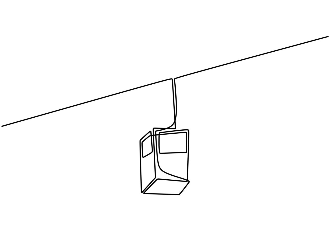 One continuous line drawing of cable car. Transportation to the mountain. vector