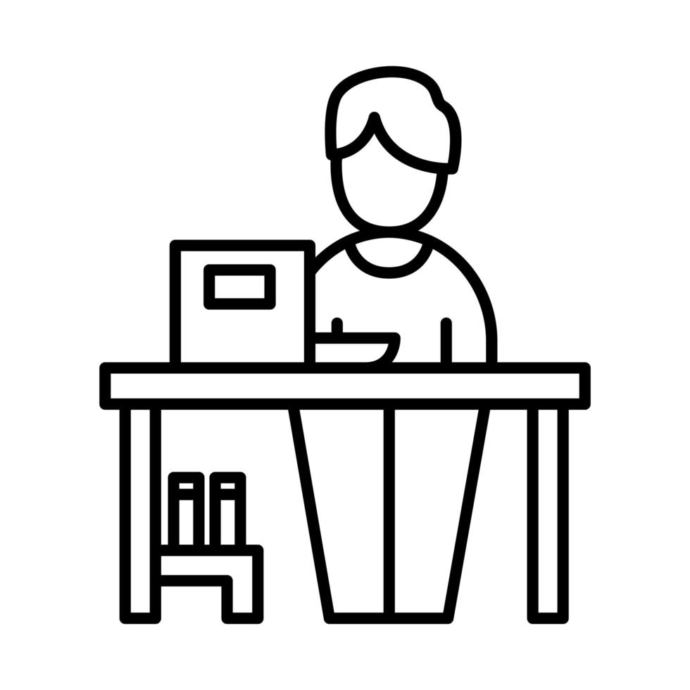 man at office desk with laptop line style icon vector design