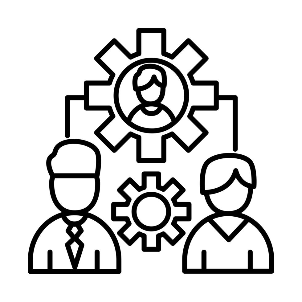 coworkers men with gears line style icon vector design