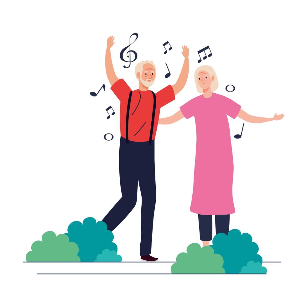 Senior woman and man cartoons dancing vector design