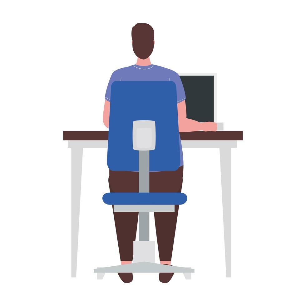 Man with laptop at desk working vector design