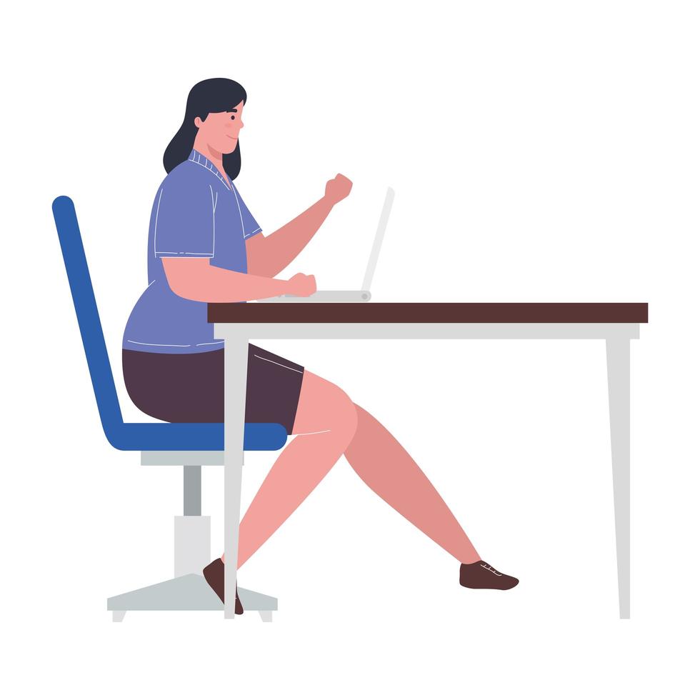 woman with laptop at desk working vector design