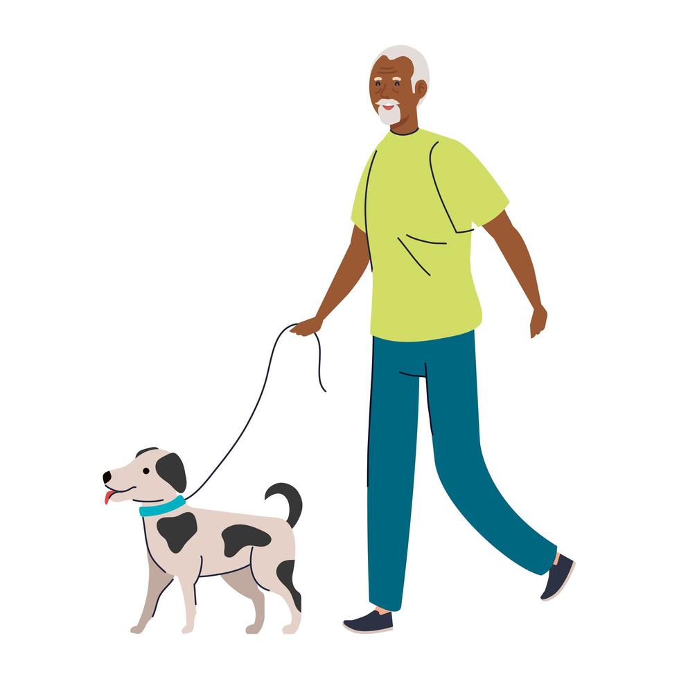 Senior man cartoon with dog vector design