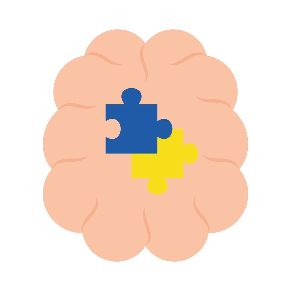 down syndrome puzzles in brain flat style icon vector design