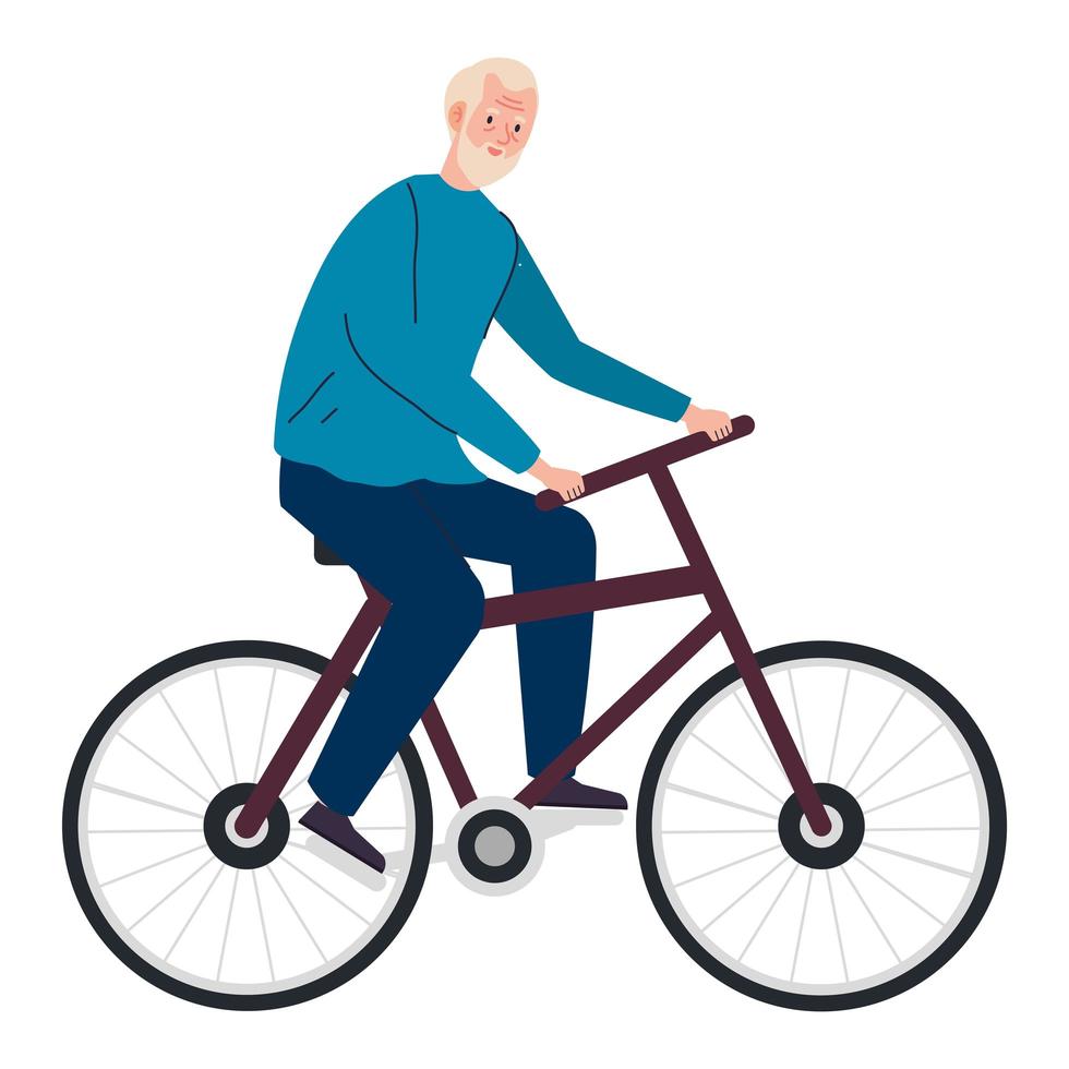 Senior man cartoon riding bike vector design