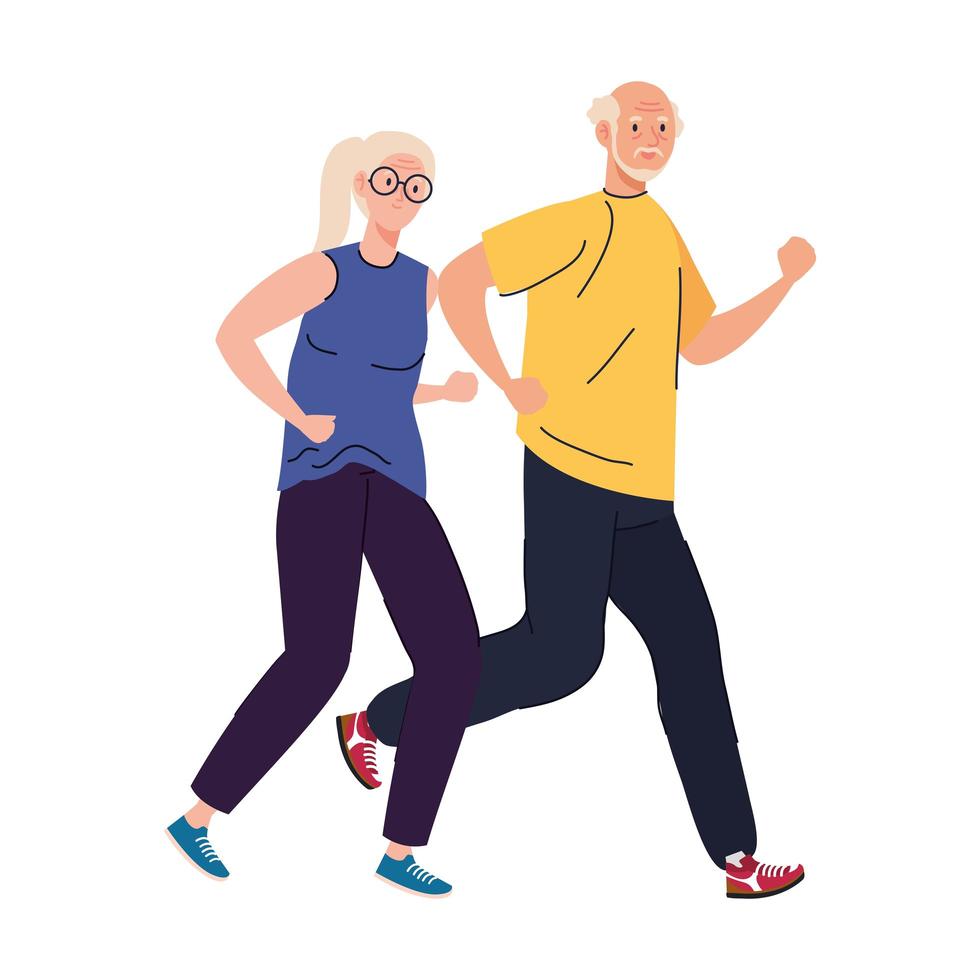 Senior woman and man cartoons running vector design