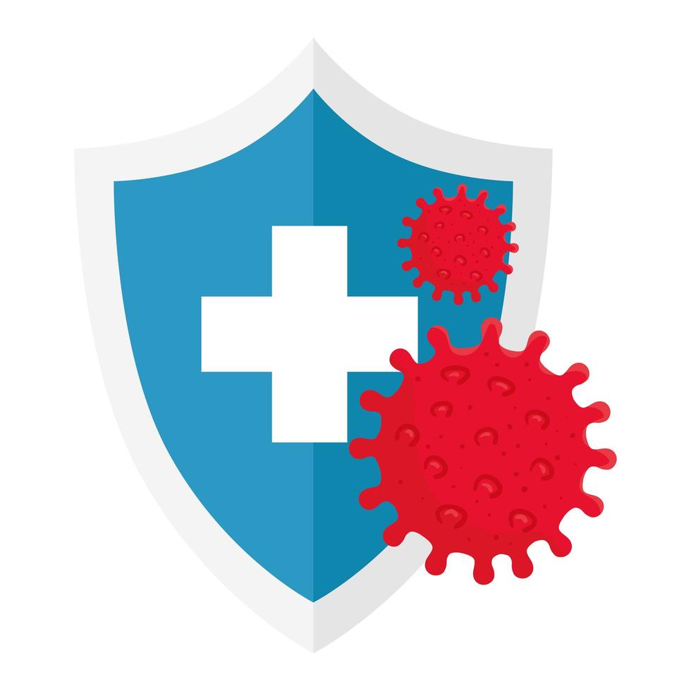 virus covid 19 con diseño vectorial de escudo cruzado vector