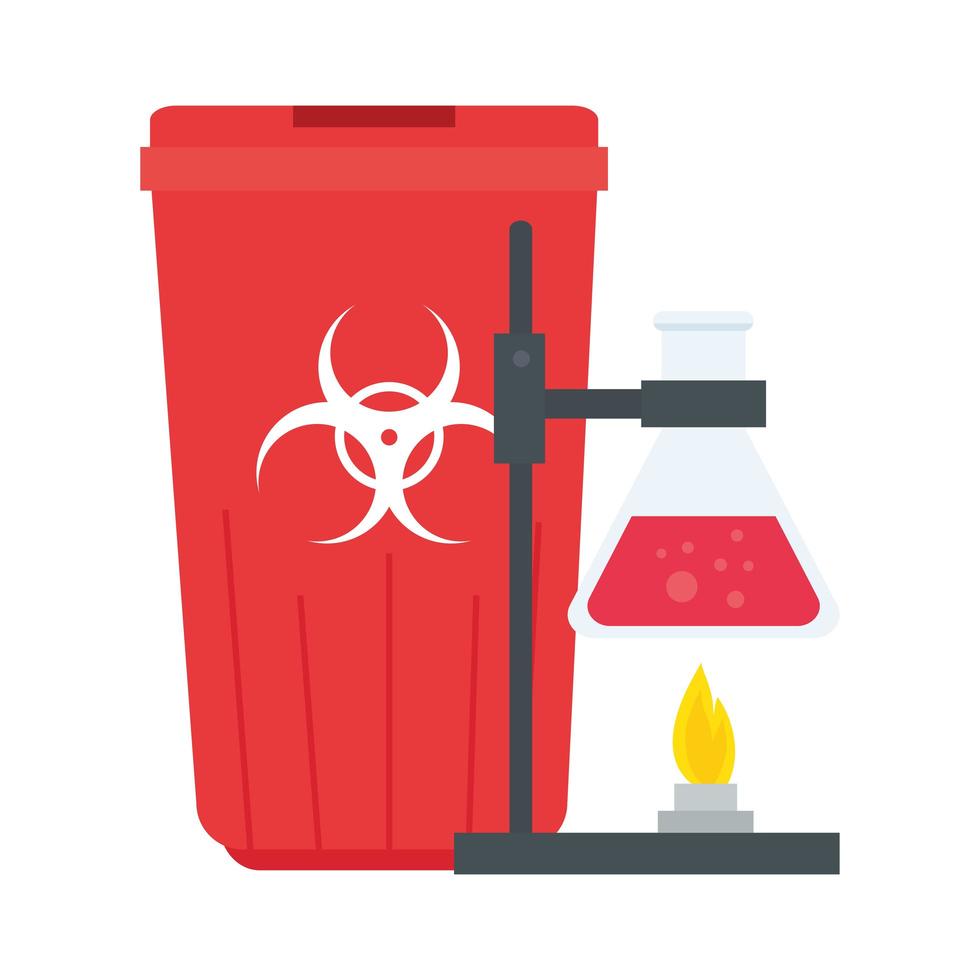 laboratory flask over flame and trash vector design