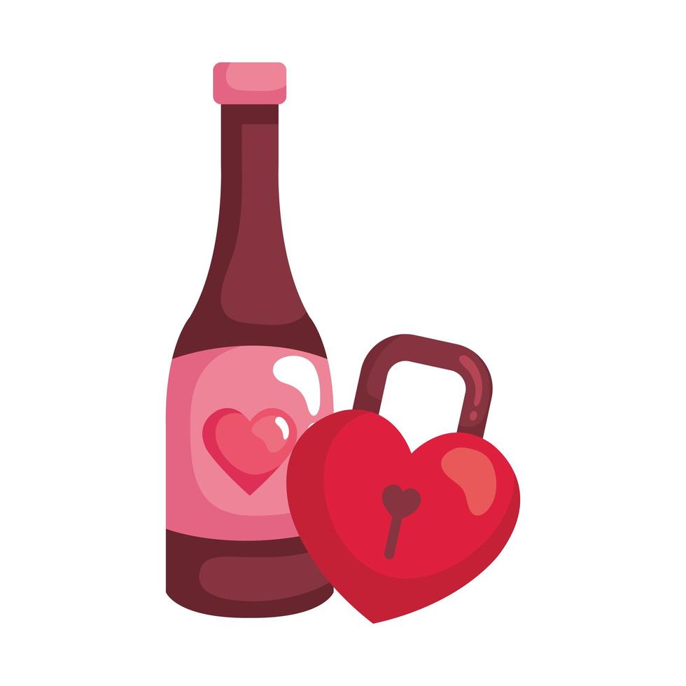 padlock in shape heart with bottle wine isolated icon vector