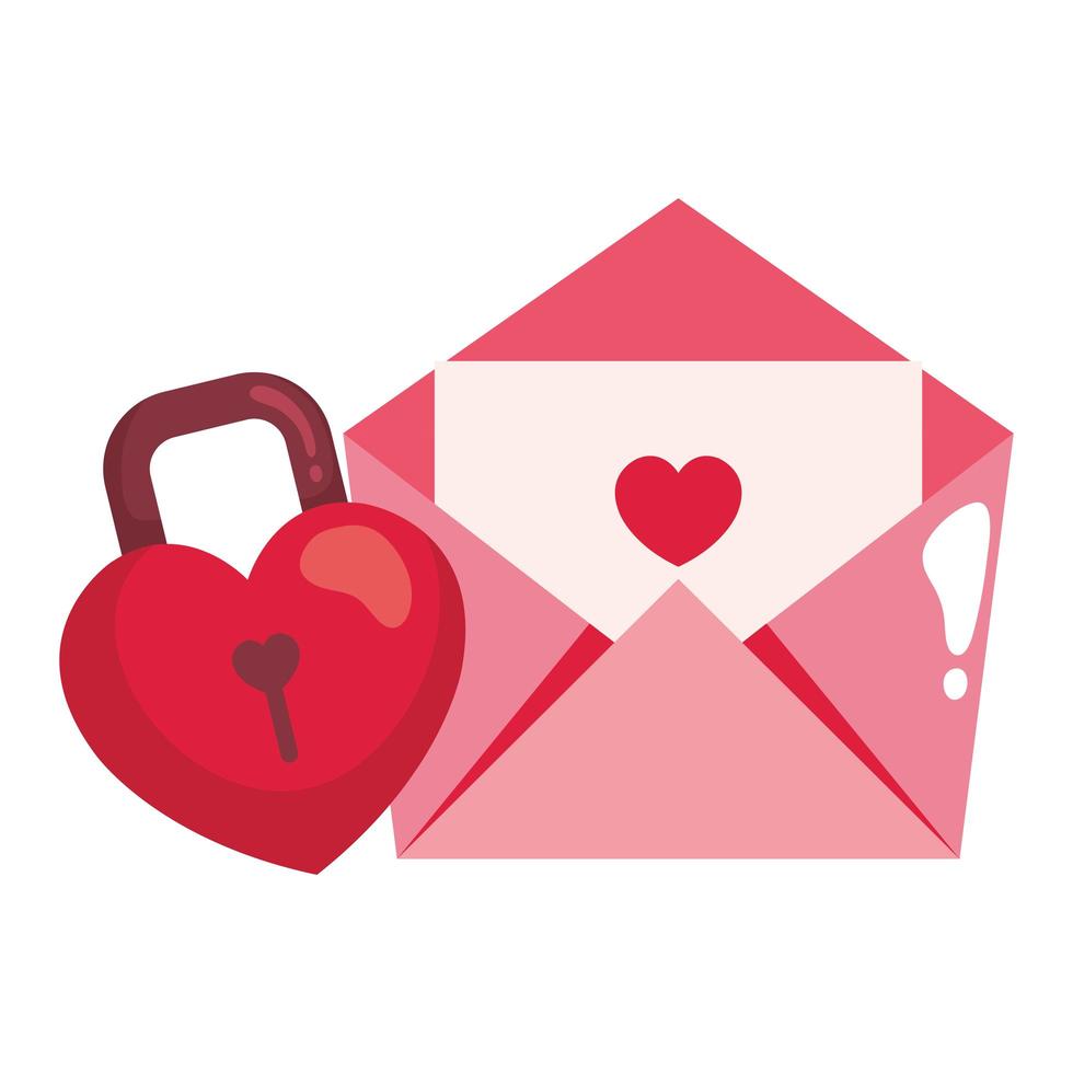 padlock in shape heart and envelope isolated icon vector