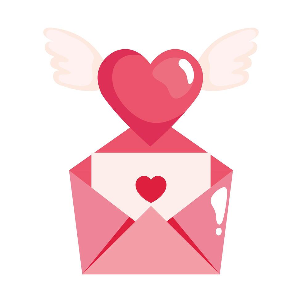 cute heart with wings and envelope isolated icon vector