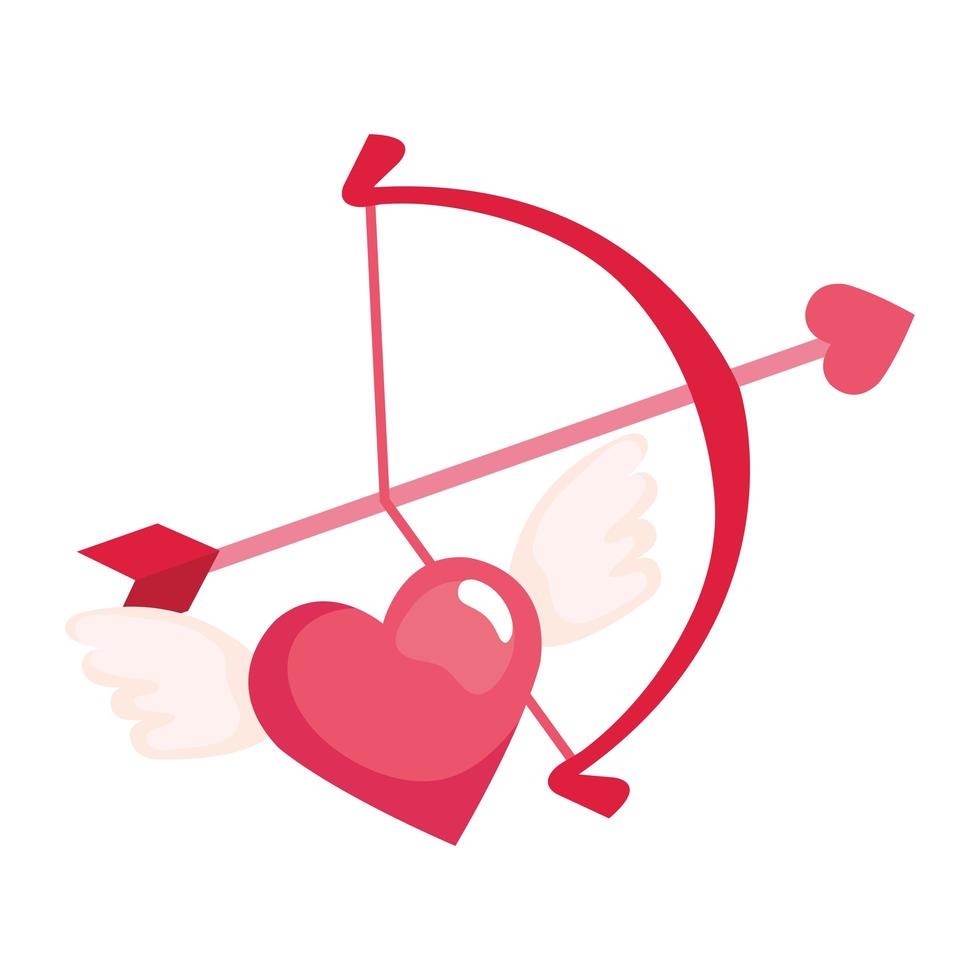 Arco de Cupido y corazón con alas icono aislado vector