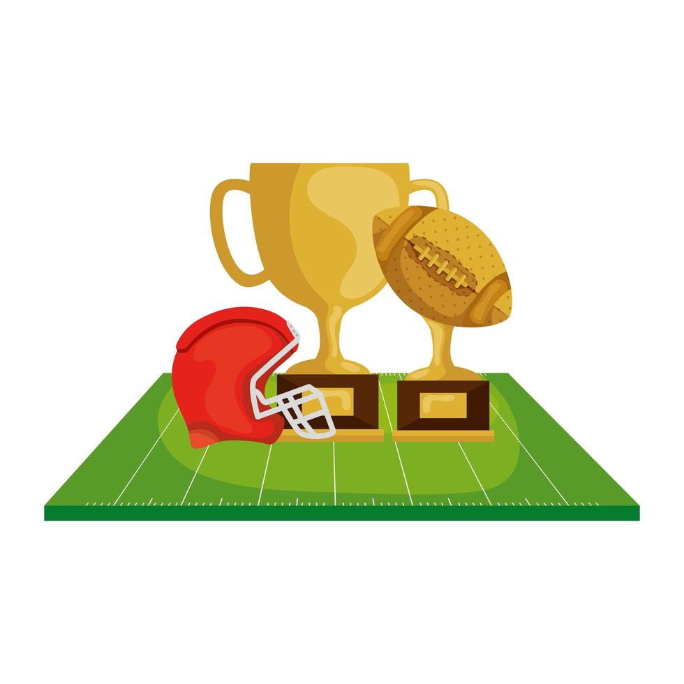 helmet with trophies in field american football vector