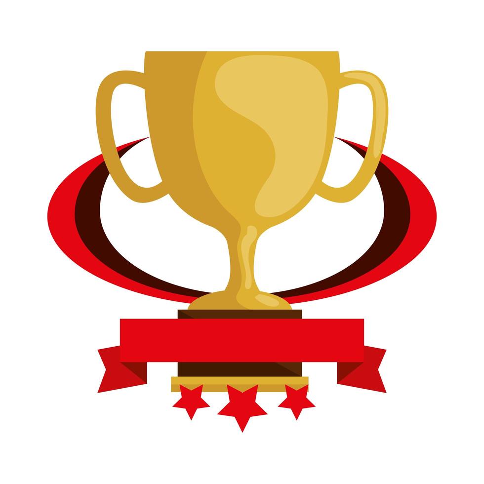 cup trophy award with ribbon and stars vector