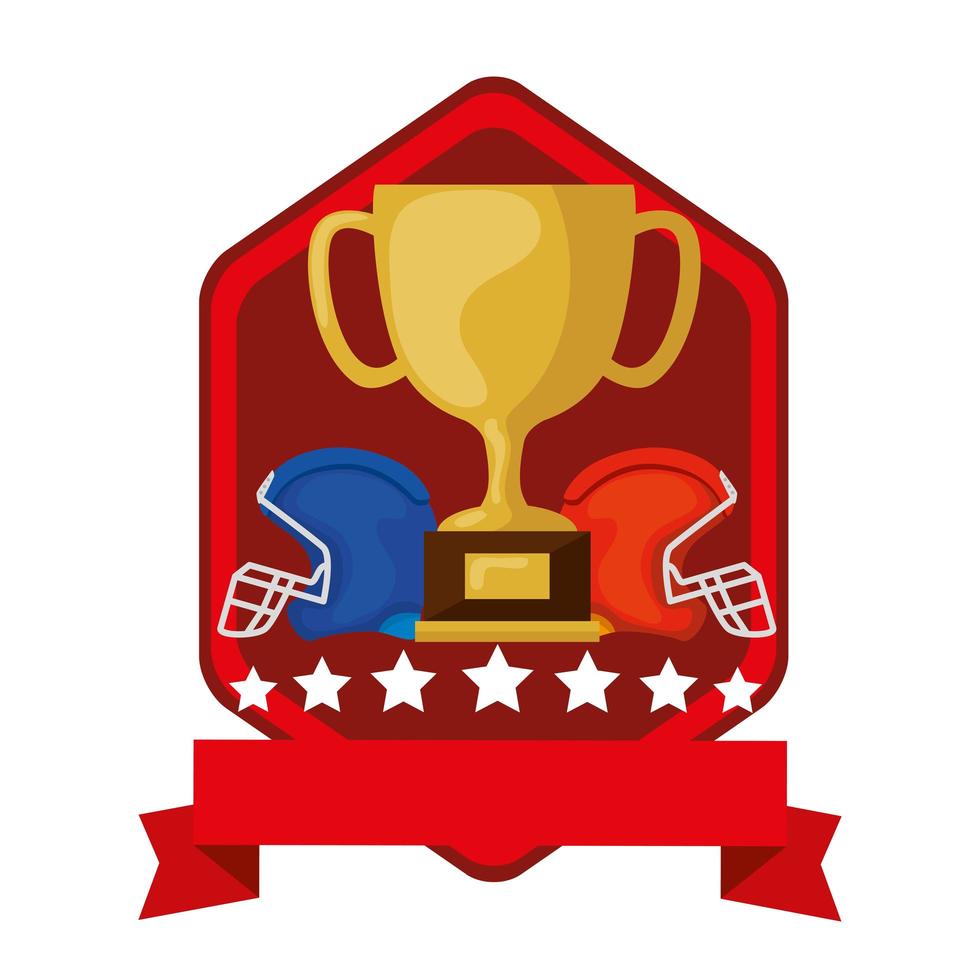 Emble con trofeo de copa y cascos de fútbol americano. vector