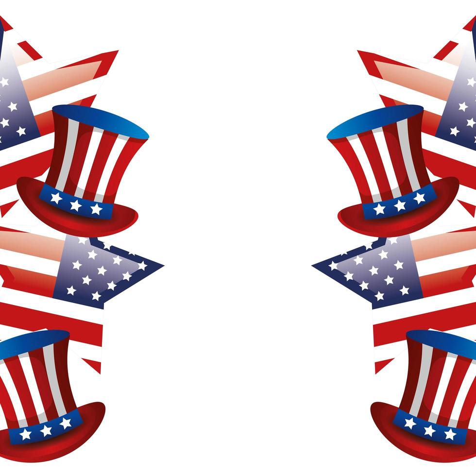 frame of top hats traditional of usa with stars vector