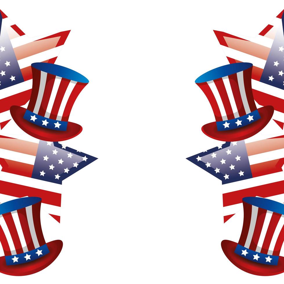 frame of top hats traditional of usa with stars vector