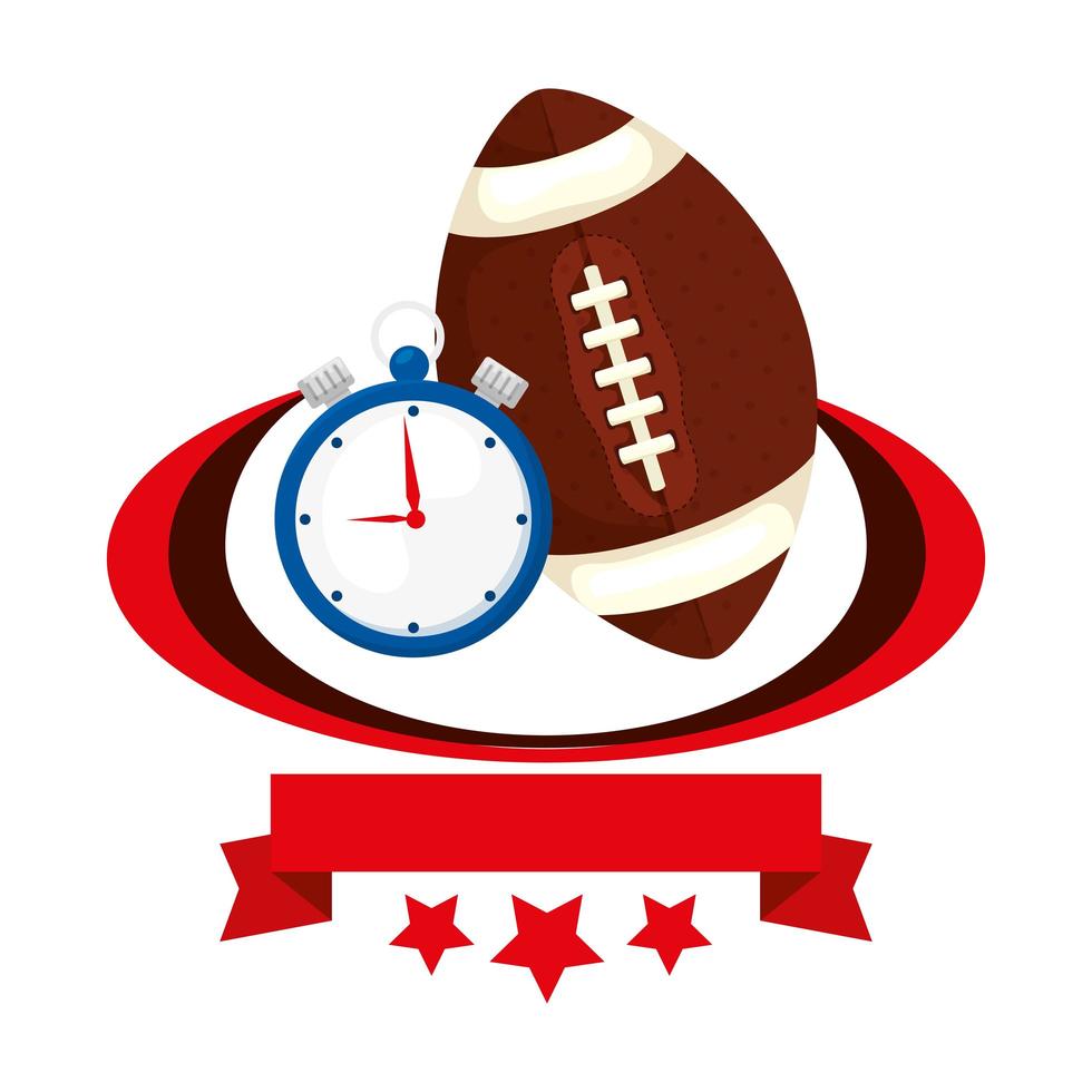 ball american football and chronometer with ribbon and stars vector