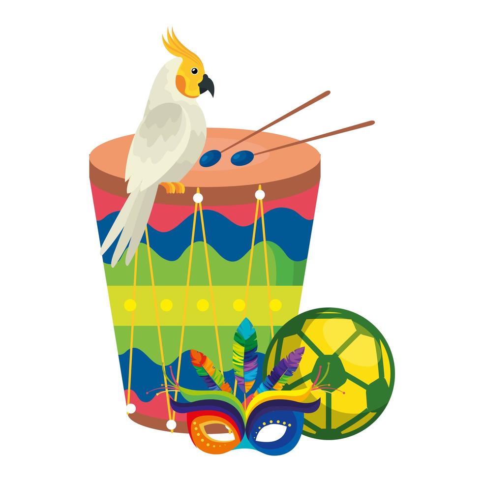 drum with parrot and icons traditionals vector