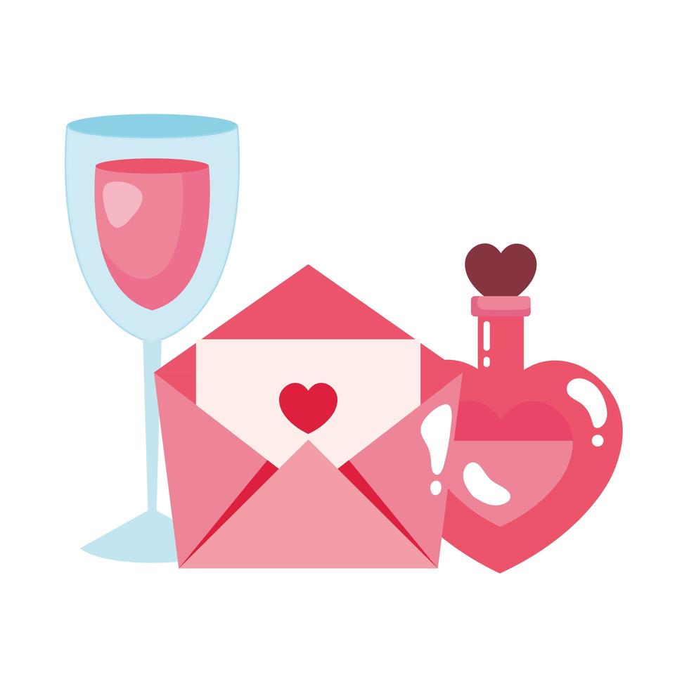 envelope mail and cup wine with fragrance vector