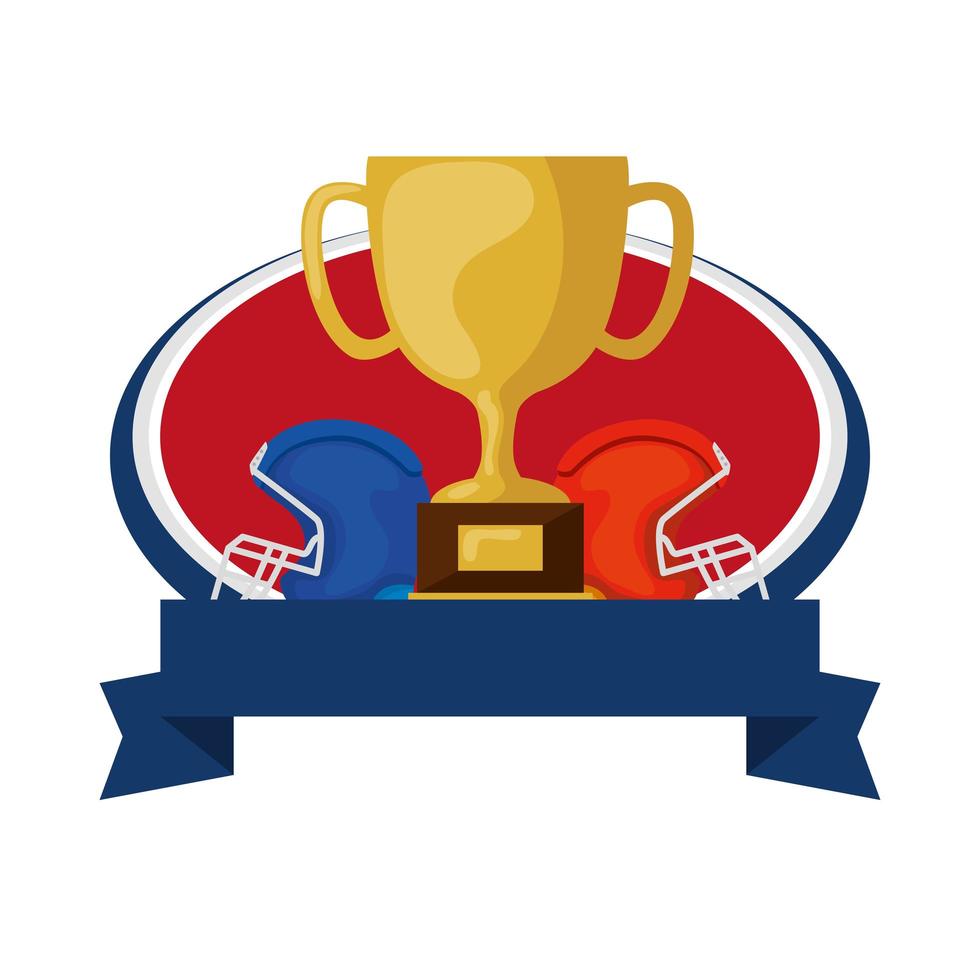 american football helmets and trophy with ribbon vector