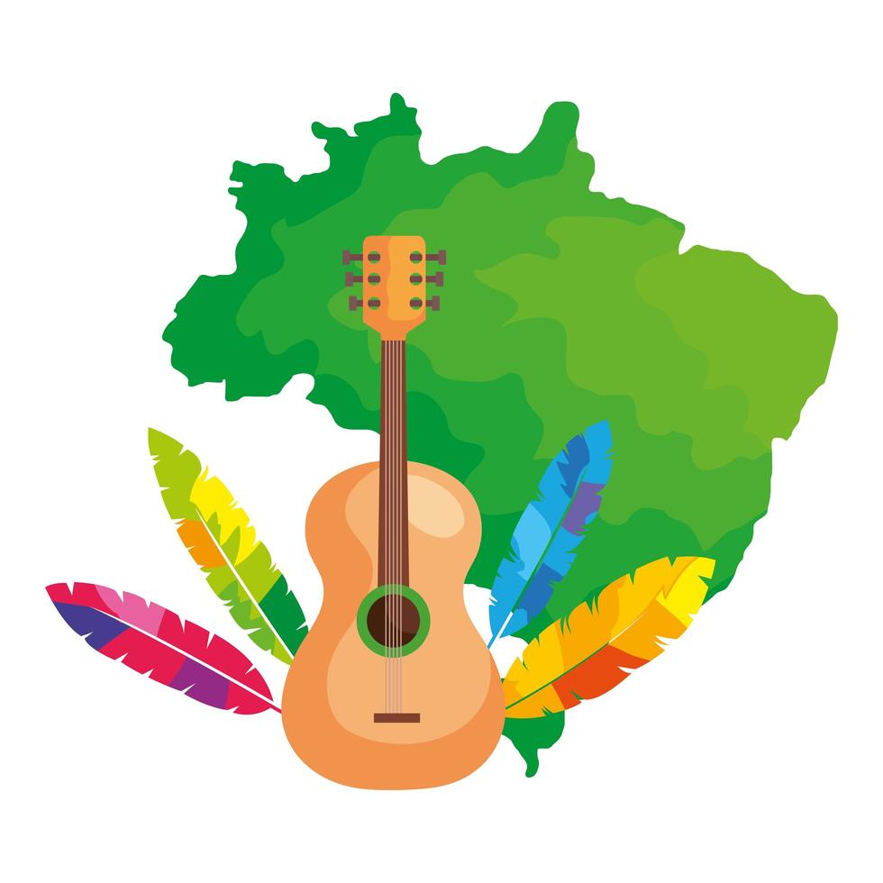 Guitarra con mapa de Brasil icono aislado vector
