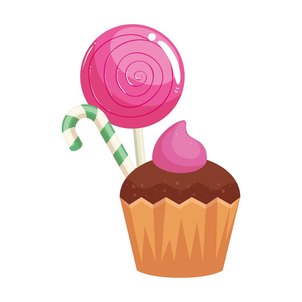 delicious cupcake with candies isolated icon vector