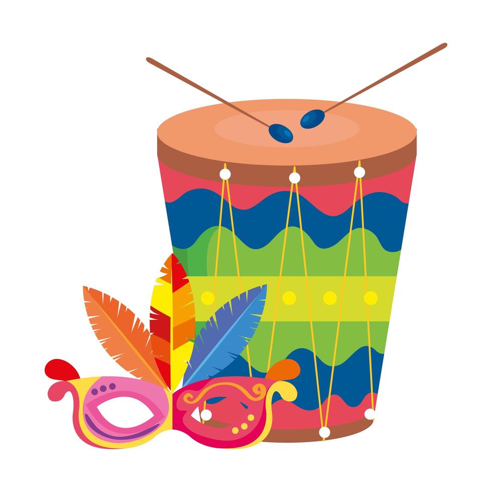 Tambor con máscara carnaval icono aislado vector