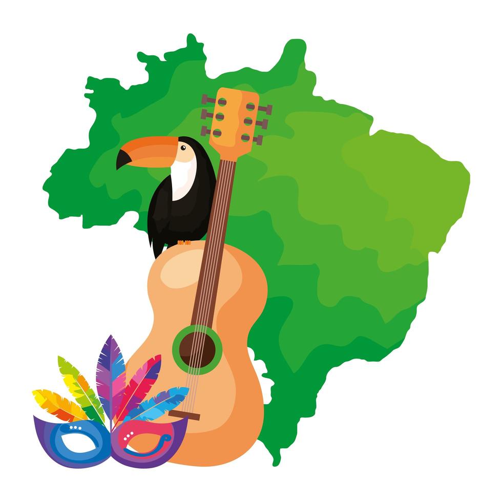 map brazil with toucan and icons traditional vector