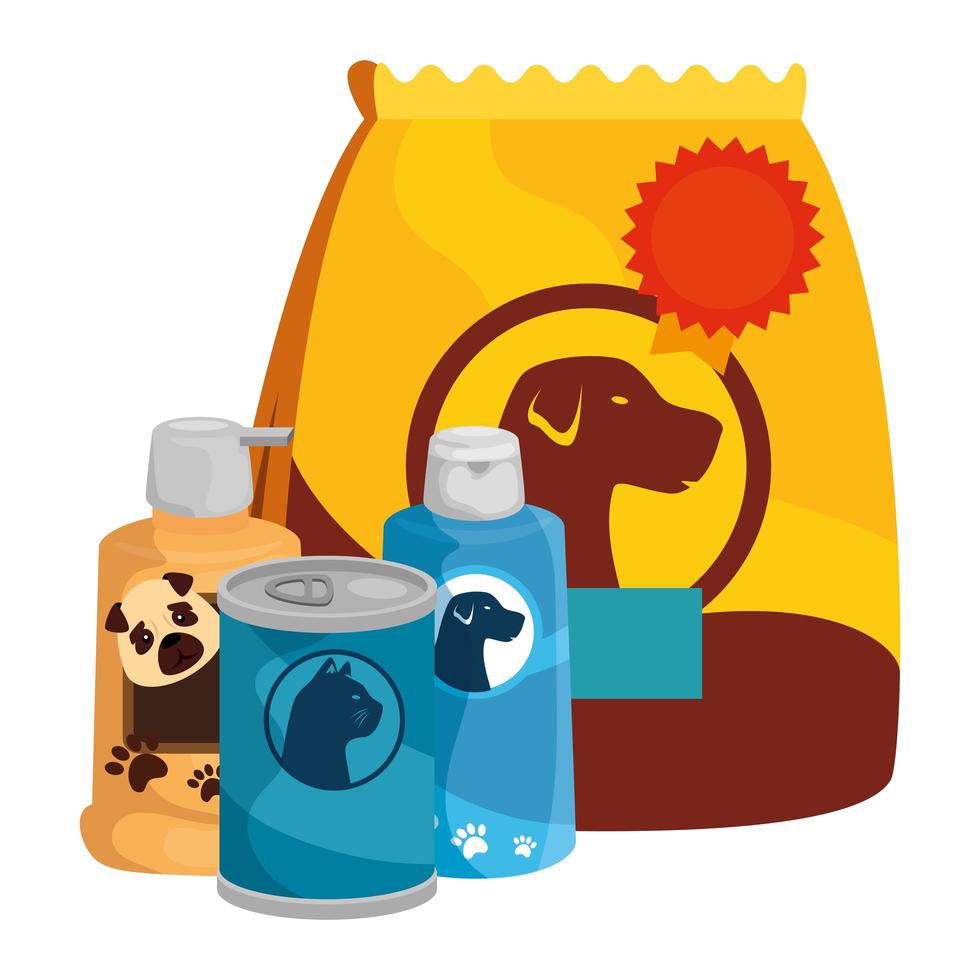 bag of food for dog with care products vector