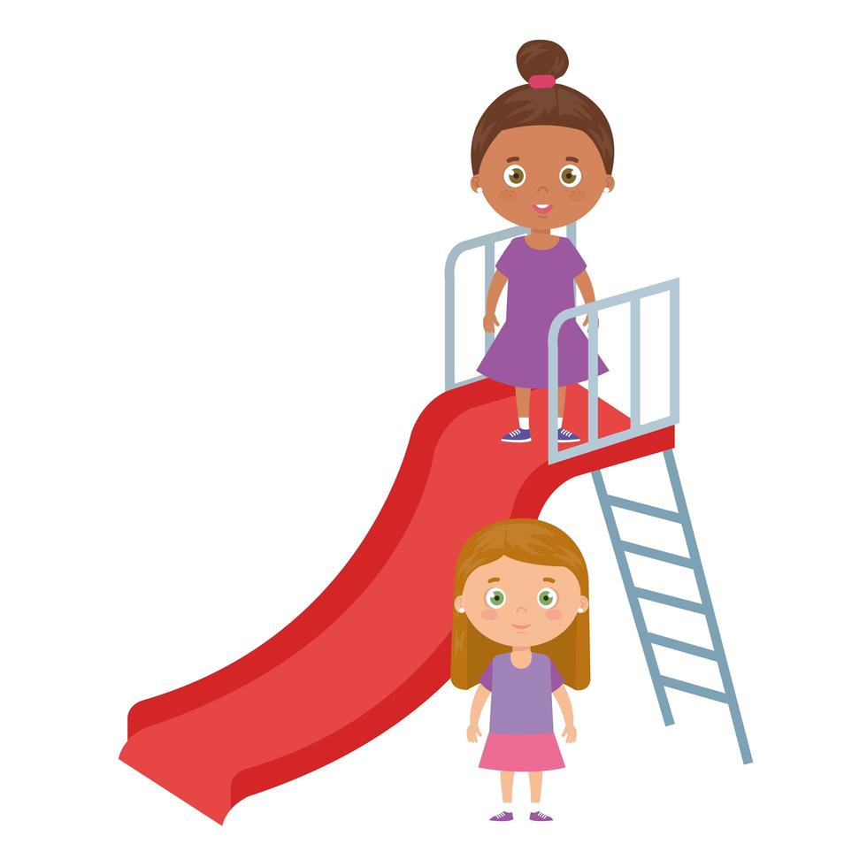 cute little girls in slide game vector