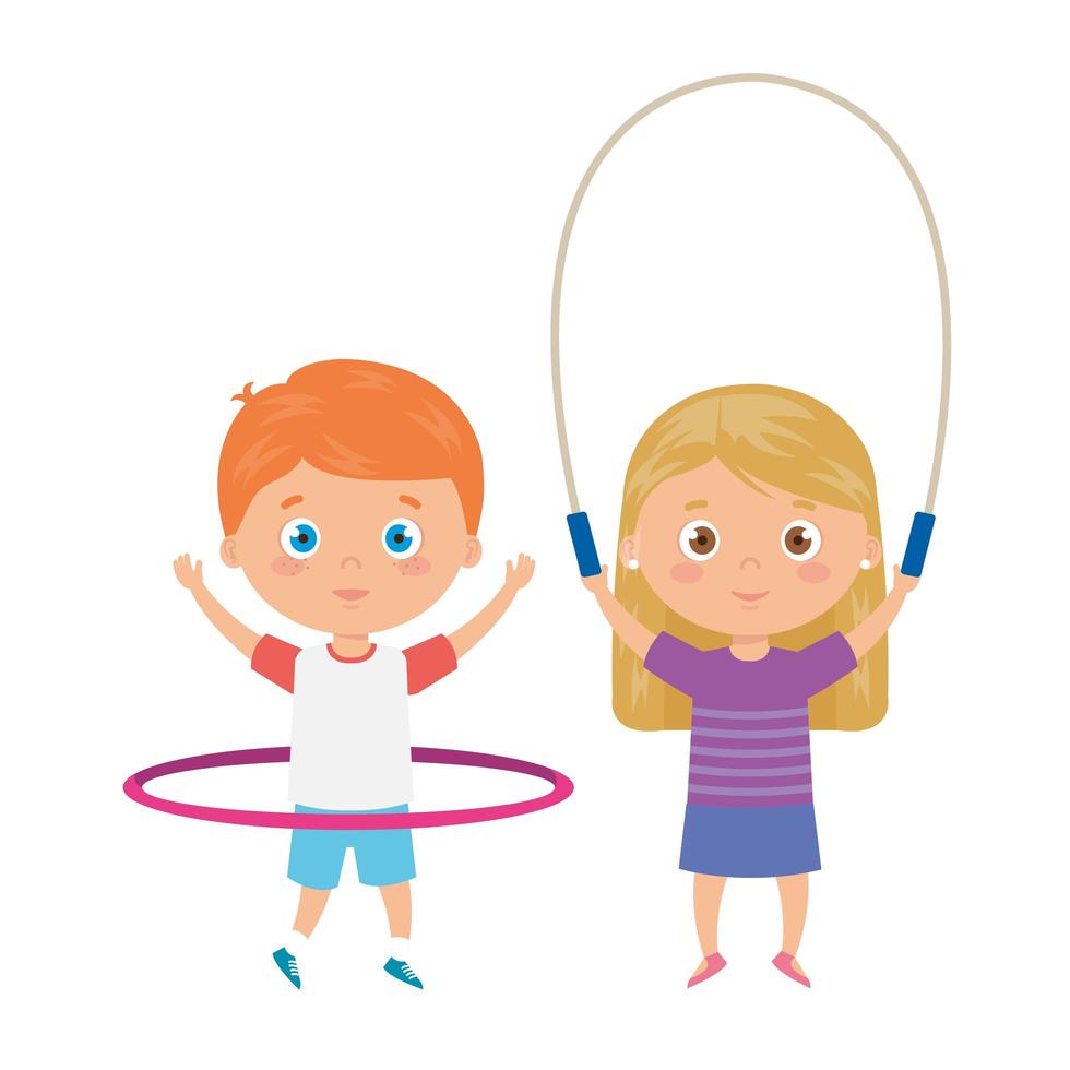 cute little children with jump rope and hula hula vector