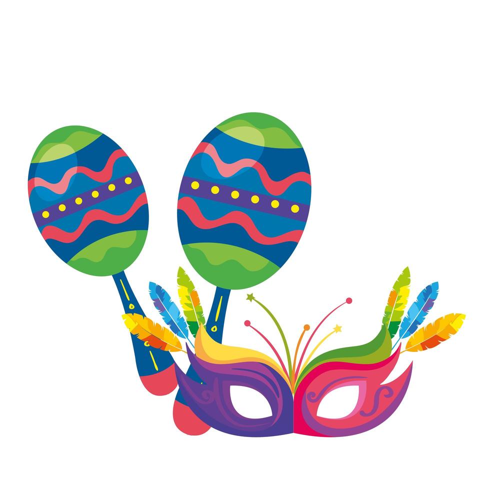 Maracas con máscara de carnaval icono aislado vector