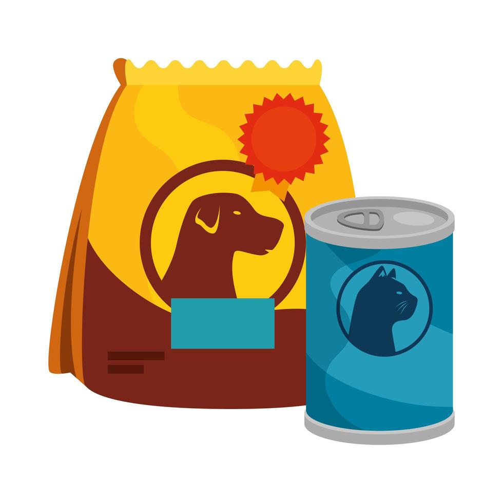 bag of food for dog and food for cat in can vector