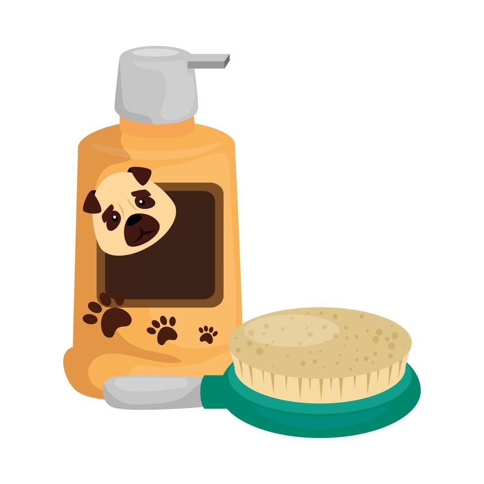 brush pet with dog care bottle isolated icon vector