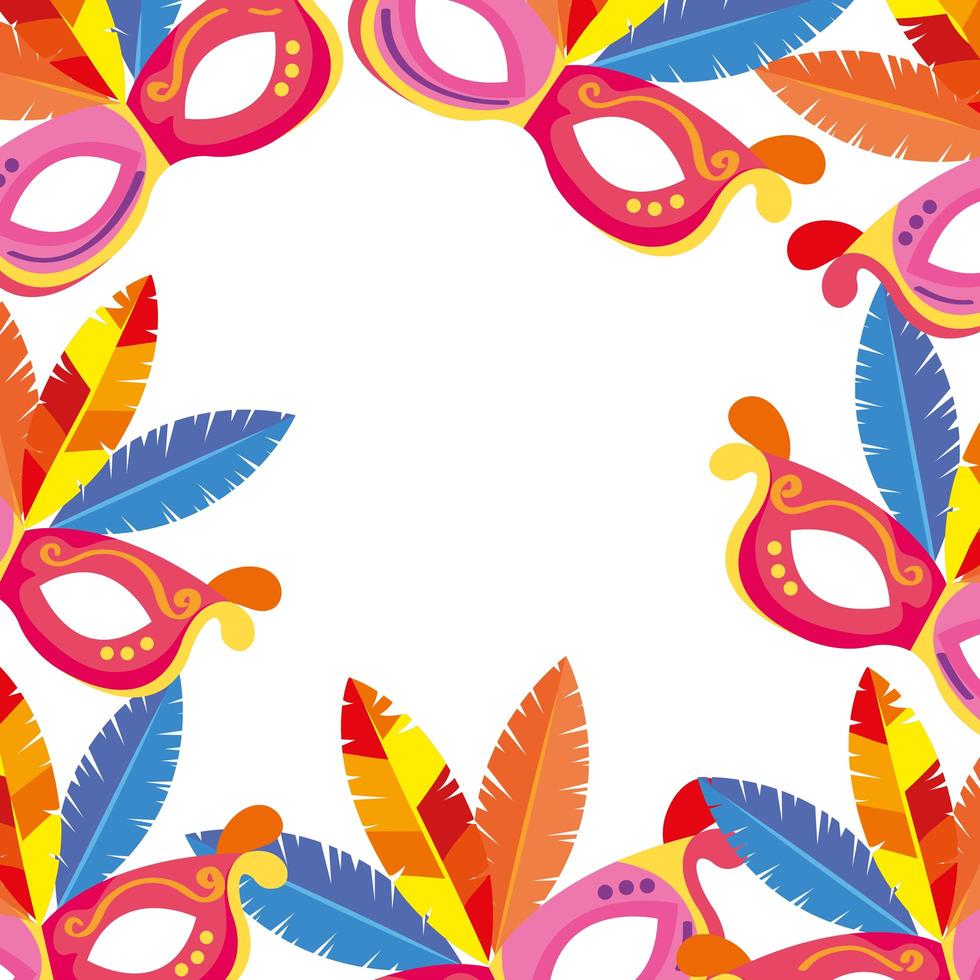 frame of masks carnival with feathers vector