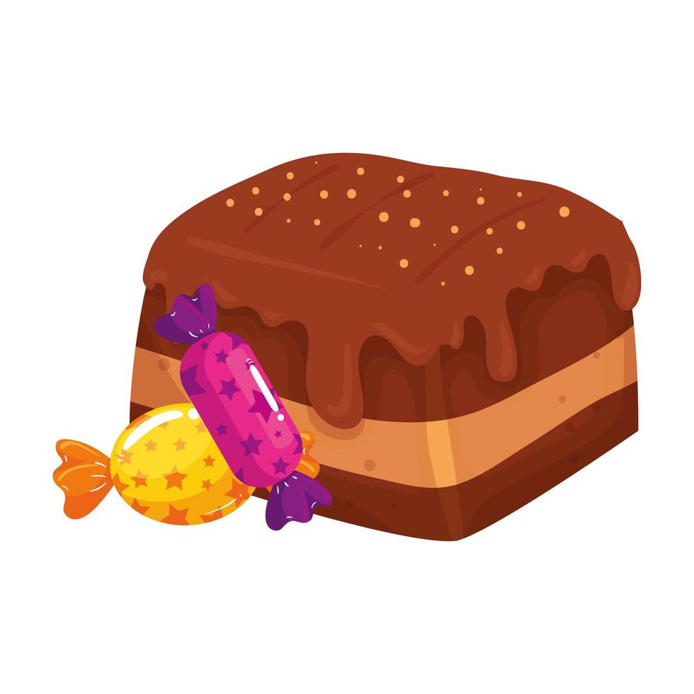 delicious brownie chocolate with candies vector