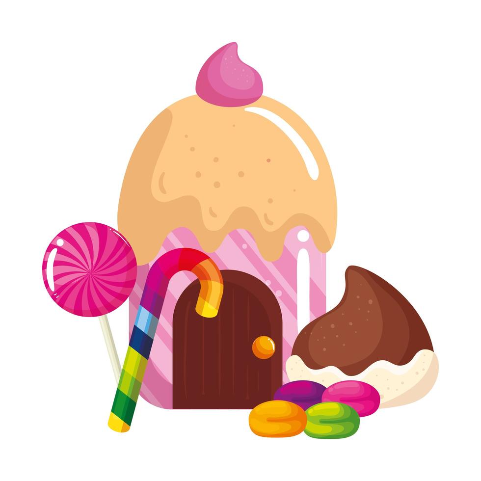 cupcake house delicious with candies vector