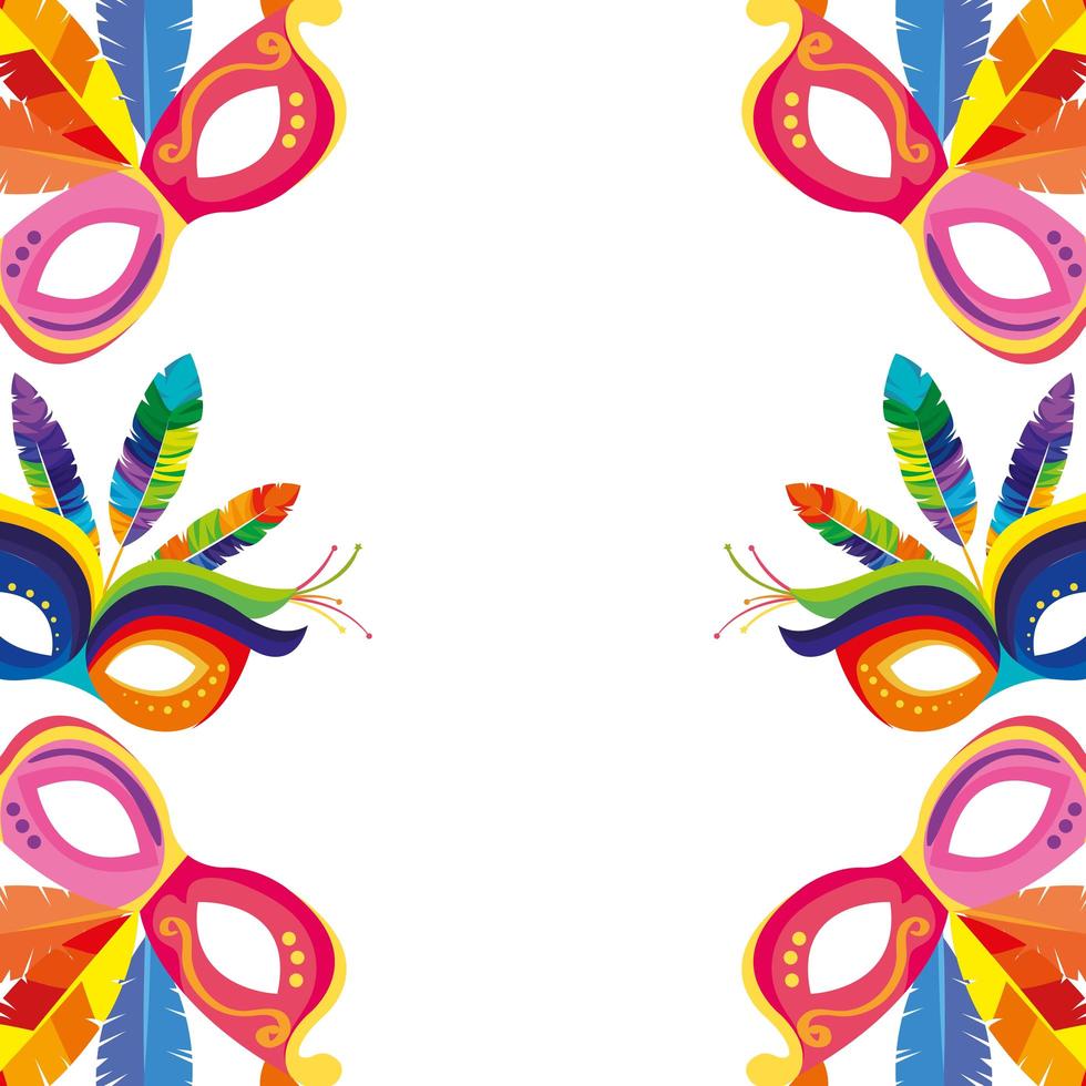 frame of masks carnival with feathers vector