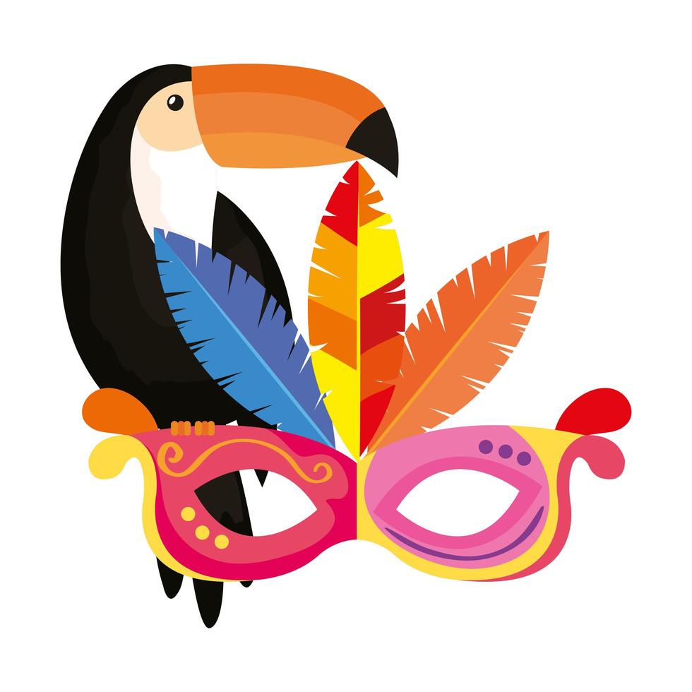 toucan with mask carnival isolated icon vector