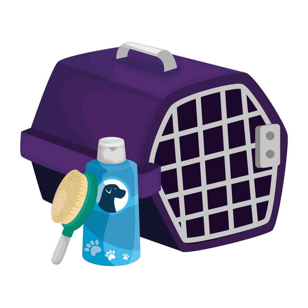 caja de transporte para mascotas con cepillo y cuidado del producto vector