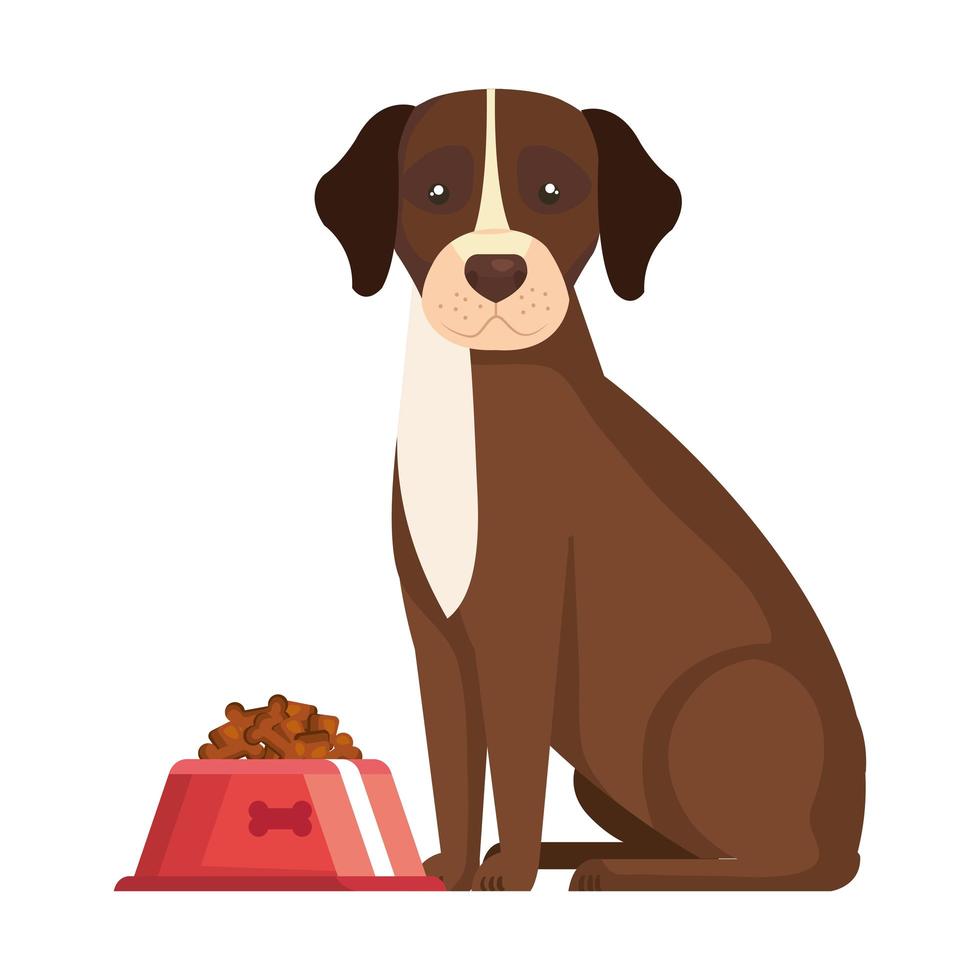 lindo perro con plato icono aislado de comida vector