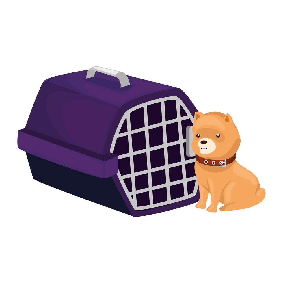 cute dog with carry box isolated icon vector